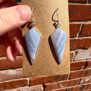 Sterling Silver Blue Lace Agate Drop Earrings - Blue